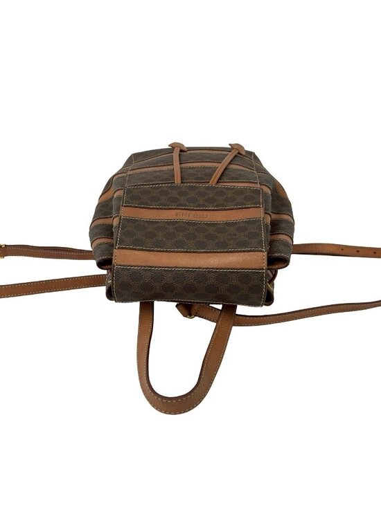 Celine Vintage Macadam Blason Triomphe Pattern Leather Drawstring Backpack Brown main image 7